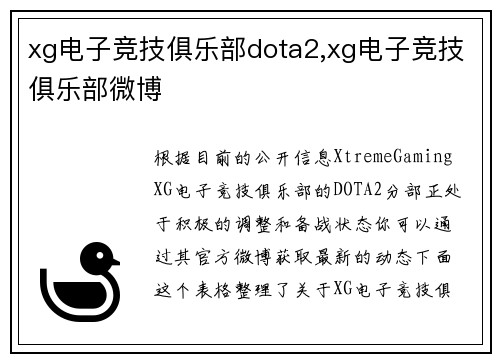 xg电子竞技俱乐部dota2,xg电子竞技俱乐部微博